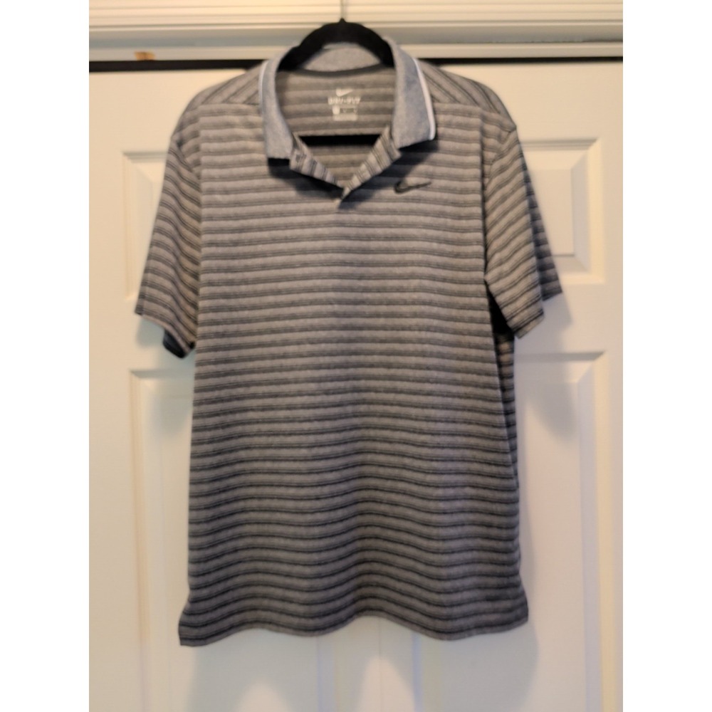 Nike Dri-Fit Golf Polo Shirt. Grey Striped. Size Medium. Used, good condition.